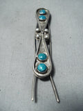 Sweet Vintage Native American Navajo Pilot Mountain Turquoise Sterling Silver Hair Barrette Old-Nativo Arts