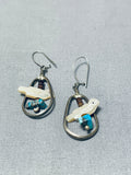 Sweet Vintage Native American Zuni Turquoise Sterling Silver Earrings-Nativo Arts