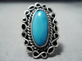 Sweet Vintage Navajo Kingman Turquoise Sterling Silver Ring Native American Old-Nativo Arts