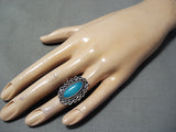 Sweet Vintage Navajo Kingman Turquoise Sterling Silver Ring Native American Old-Nativo Arts