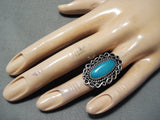 Sweet Vintage Navajo Kingman Turquoise Sterling Silver Ring Native American Old-Nativo Arts