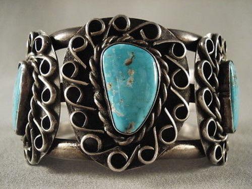 Great Antique 7 Stone Turquoise Bracelet