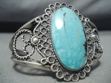 Swirling Silver Vintage Native American Navajo Rare Turquoise Sterling Bracelet Old-Nativo Arts