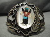 Symbolic Ceremonial Kachina Vintage Native American Navajo Turquoise Sterling Silver Bracelet-Nativo Arts