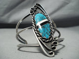 Tall Vintage Native American Navajo Turquoise Inlay Sterling Silver Bracelet-Nativo Arts