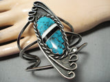 Tall Vintage Native American Navajo Turquoise Inlay Sterling Silver Bracelet-Nativo Arts