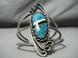 Tall Vintage Native American Navajo Turquoise Inlay Sterling Silver Bracelet-Nativo Arts