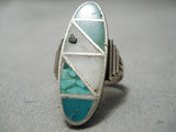 Taller Vintage Zuni Native American Navajo Turquoise Pearl Sterling Silver Inlay Ring-Nativo Arts