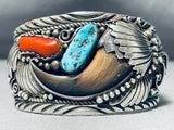 Teddy Joe Vintage Native American Navajo Turquoise Coral Sterling Silver Bracelet-Nativo Arts