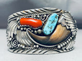Teddy Joe Vintage Native American Navajo Turquoise Coral Sterling Silver Bracelet-Nativo Arts