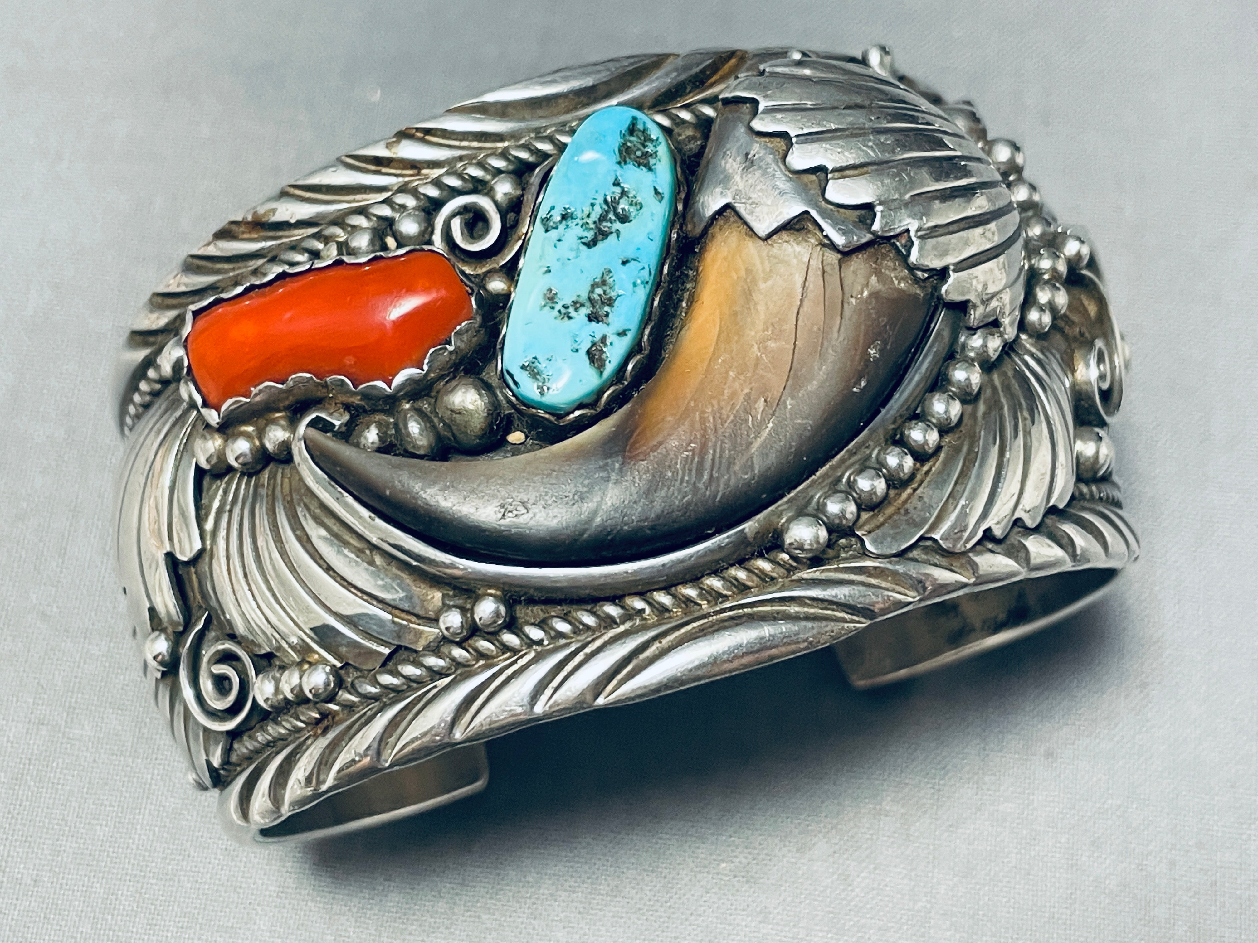 Teddy Joe Vintage Native American Navajo Turquoise Coral Sterling