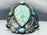 The Best Hand Carved Leaf Vintage Native American Navajo Turquoise Sterling Silver Bracelet-Nativo Arts