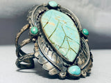 The Best Hand Carved Leaf Vintage Native American Navajo Turquoise Sterling Silver Bracelet-Nativo Arts
