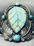 The Best Hand Carved Leaf Vintage Native American Navajo Turquoise Sterling Silver Bracelet-Nativo Arts