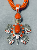 The Best Native American Navajo Coral Sterling Silver Turtle Necklace-Nativo Arts