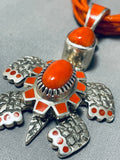 The Best Native American Navajo Coral Sterling Silver Turtle Necklace-Nativo Arts