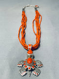 The Best Native American Navajo Coral Sterling Silver Turtle Necklace-Nativo Arts