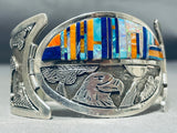 The Best Vintage Native American Navajo Turquoise Inlay Sterling Silver Clasp Bracelet-Nativo Arts