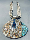 The Most Unique Vintage Native American Turquoise Inlay Shell Sterling Necklace-Nativo Arts