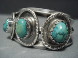 Thick And Heavy!! Vintage Navajo Carico Lake Turquoise Sterling Native American Jewelry Silver Bracelet-Nativo Arts