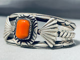 Thick Authentic Vintage Native American Navajo Coral Sterling Silver Bracelet-Nativo Arts
