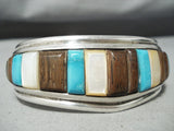 Thick Detailed!! Vintage Native American Navajo Turquoise Inlay Sterling Silver Bracelet-Nativo Arts