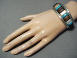 Thick Detailed!! Vintage Native American Navajo Turquoise Inlay Sterling Silver Bracelet-Nativo Arts