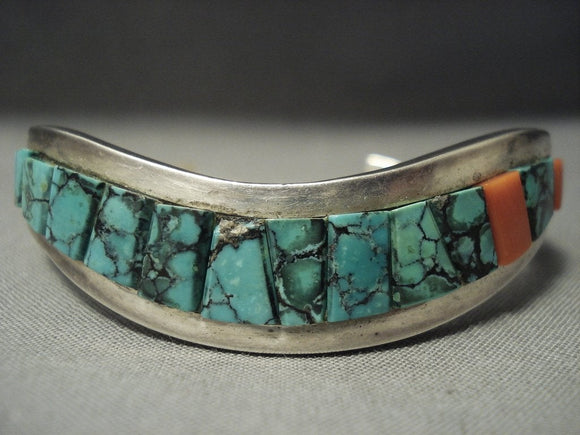 Thick Green Spiderweb Turquoise Harry Jim Vintage Navajo Native American Jewelry Silver Bracelet-Nativo Arts