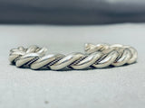 Thick Hand Woven Chain Link Sterling Silver Native American Navajo Bracelet-Nativo Arts