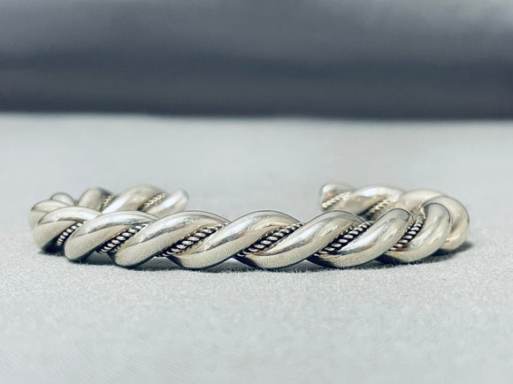 Thick Hand Woven Chain Link Sterling Silver Native American Navajo Bracelet-Nativo Arts