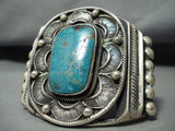 Thick Heavy Signed Vintage Native American Navajo Turquoise Sterling Silver Bracelet-Nativo Arts