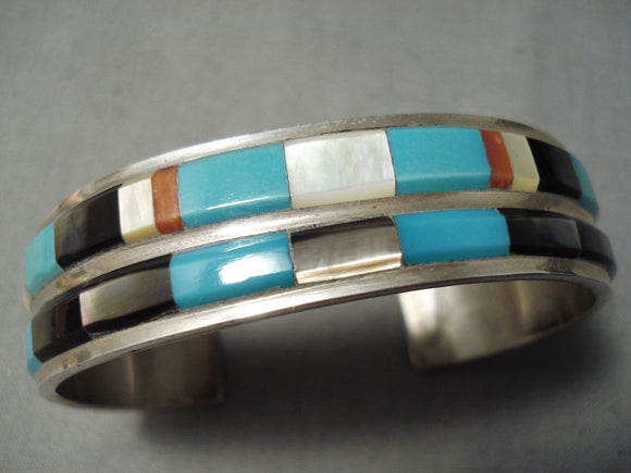 Thick Sturdy Vintage Native American Navajo Turquoise Coral Sterling Silver Bracelet Old-Nativo Arts