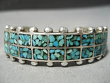 Thick Sturdy Vintage Native American Navajo Turquoise Sterling Silver Bracelet Old-Nativo Arts