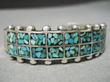 Thick Sturdy Vintage Native American Navajo Turquoise Sterling Silver Bracelet Old-Nativo Arts