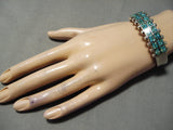 Thick Sturdy Vintage Native American Navajo Turquoise Sterling Silver Bracelet Old-Nativo Arts