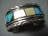 Thick Vintage Native American Navajo Blue Diamond Turquoise Sterling Silver Bracelet-Nativo Arts