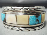 Thick Vintage Native American Navajo Blue Diamond Turquoise Sterling Silver Bracelet-Nativo Arts