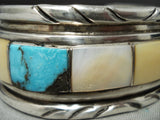 Thick Vintage Native American Navajo Blue Diamond Turquoise Sterling Silver Bracelet-Nativo Arts
