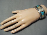 Thick Vintage Native American Navajo Blue Diamond Turquoise Sterling Silver Bracelet-Nativo Arts