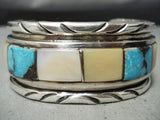 Thick Vintage Native American Navajo Blue Diamond Turquoise Sterling Silver Bracelet-Nativo Arts