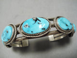 Thicker Vintage Native American Navajo Blue Turquoise Sterling Silver Bracelet Cuff Old-Nativo Arts