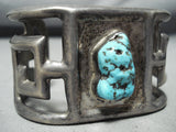 Thicker Vintage Native American Navajo Blue Turquoise Sterling Silver Geomtric Bracelet-Nativo Arts
