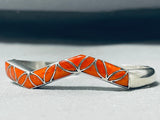 Thicker Zig Zag Vintage Native American Zuni Coral Sterling Silver Bracelet-Nativo Arts