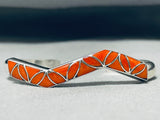 Thicker Zig Zag Vintage Native American Zuni Coral Sterling Silver Bracelet-Nativo Arts