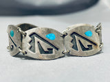 Time Consuming Intricate Vintage Native American Navajo Turquoise Sterling Silver Bracelet-Nativo Arts