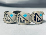Time Consuming Intricate Vintage Native American Navajo Turquoise Sterling Silver Bracelet-Nativo Arts