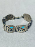 Time Consuming Intricate Vintage Native American Navajo Turquoise Sterling Silver Bracelet-Nativo Arts