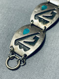 Time Consuming Intricate Vintage Native American Navajo Turquoise Sterling Silver Bracelet-Nativo Arts