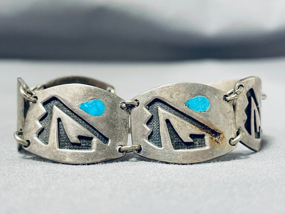 Time Consuming Intricate Vintage Native American Navajo Turquoise Sterling Silver Bracelet-Nativo Arts