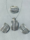 Tommy Charlie Vintage Native American Navajo Sterling Silver Necklace Earring Ring Set-Nativo Arts